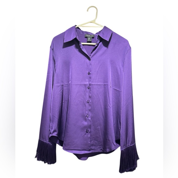 EUC Rachel Zoe Silky Fringe Sleeve Button Up - Picture 1 of 5